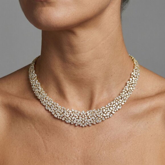 30 Carat Diamond 18K Gold Cluster Necklace - Picture 2 of 6